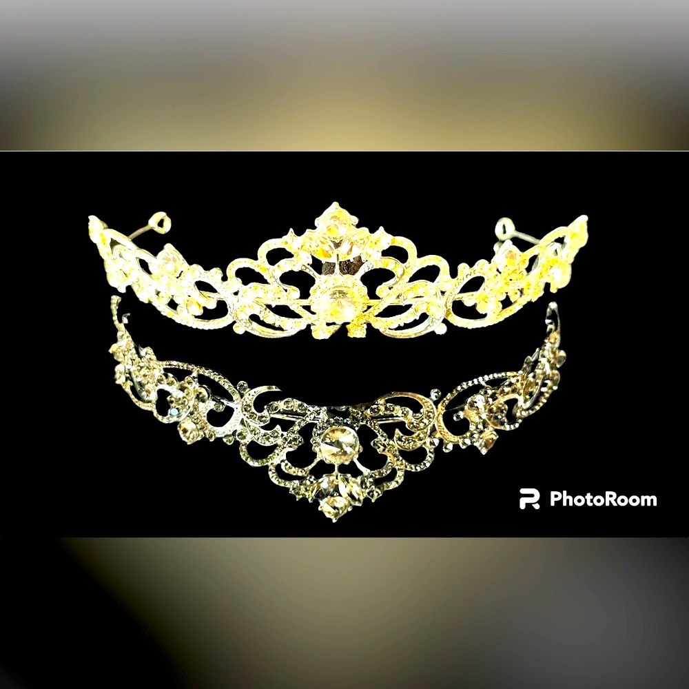 Crown tiara headband rhinestone -steel/solid